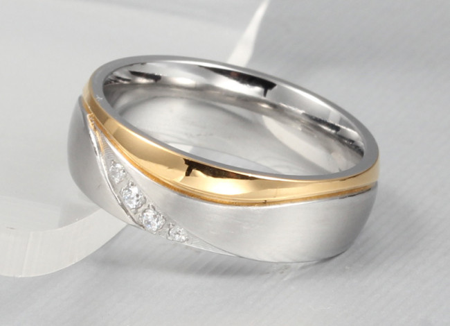 Wholesale Ebay Hot Sell Two Tone Wedding Rings with 3 CZ