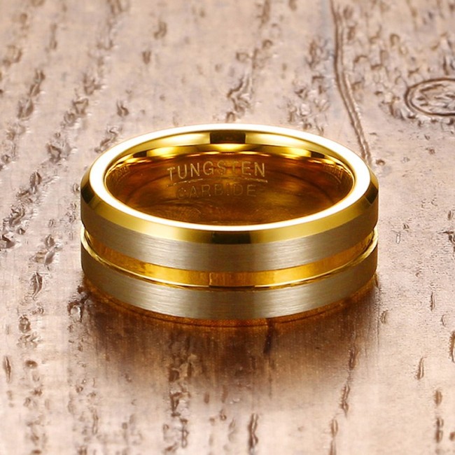 Wholesale IP Gold Groove Tungsten Wedding Ring