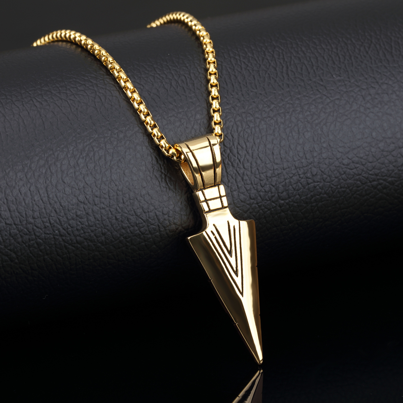 Wholesale Stainless Steel Mens Gold Spearhead Pendant JC Love Jewelry   48d17d59775f5bf6 