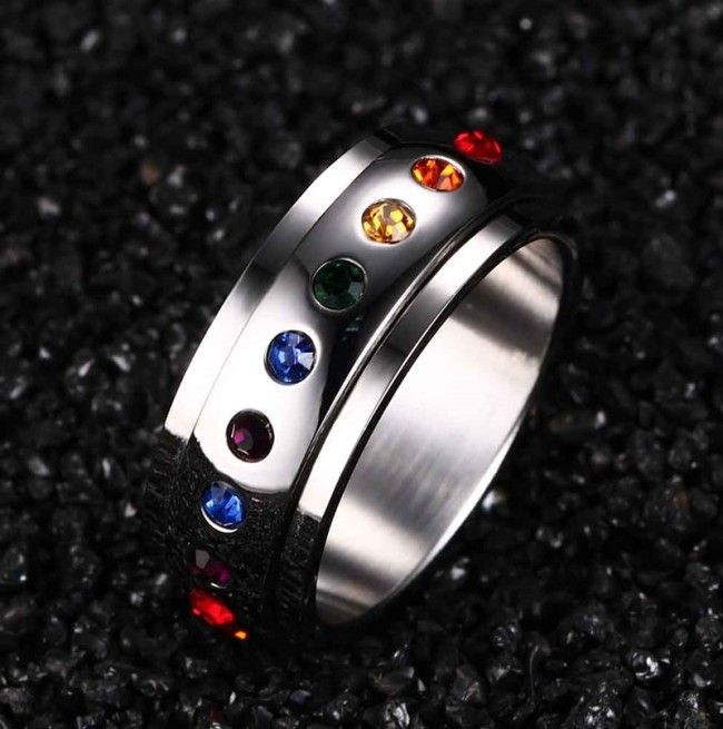 Wholesale Stainless Steel Rainbow CZ Round Spinner Rings