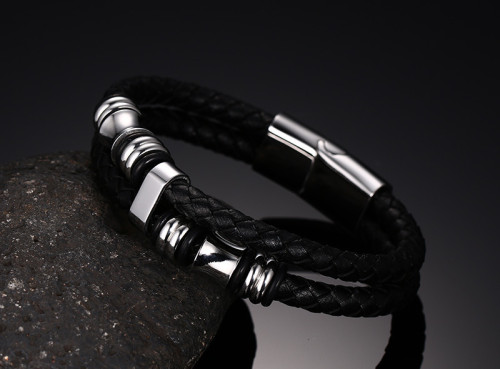 Wholesale Stainless Steel Beads Leather Bracelets for Amazon