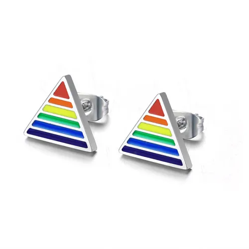 Wholesale Stainless Steel Rainbow Triangle Earrings Studs
