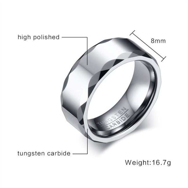 Wholesale Unique Diamond Cut Tungsten Ring