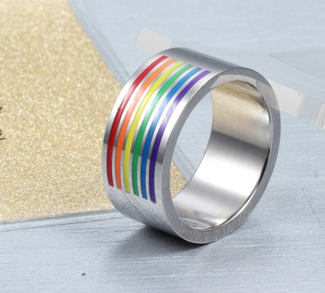 Wholesale Stainless Steel Gay Lesbian Rainbow Line Ring Band