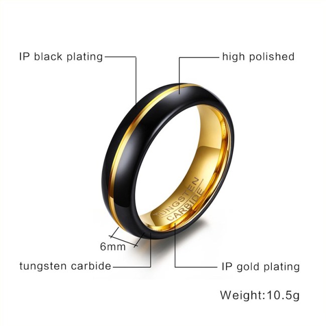 Wholesale Black & Gold Two Tone Tungsten Ring
