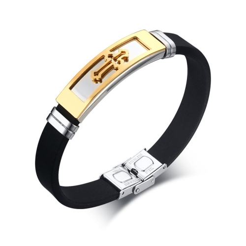 Wholesale Cheap Gold IP Stainless Steel Cross Silicone Bracelets