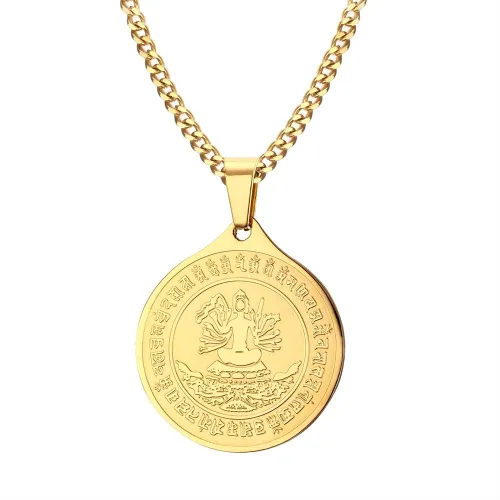 Wholesale Stainless Steel Thousand-handed Avalokitesvara Coin Pendant