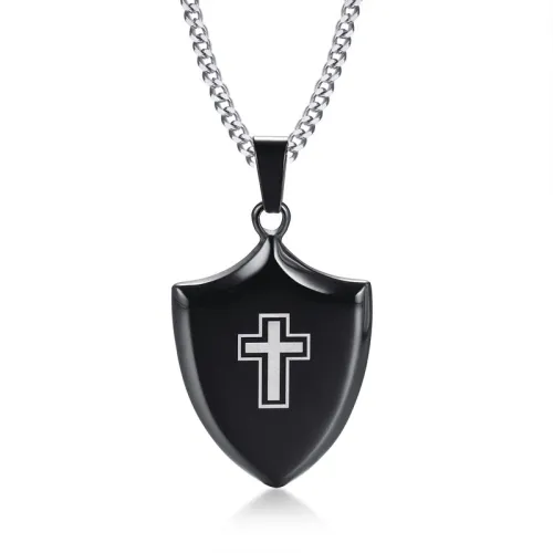 Wholesale Stainless Steel Mens Cross Shield Pendant