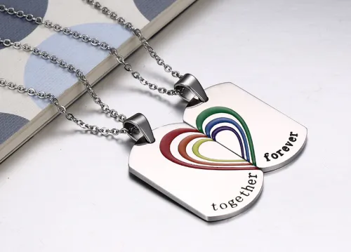 Wholesale Stainless Steel Rainbow Couple Dog Tag Pendant