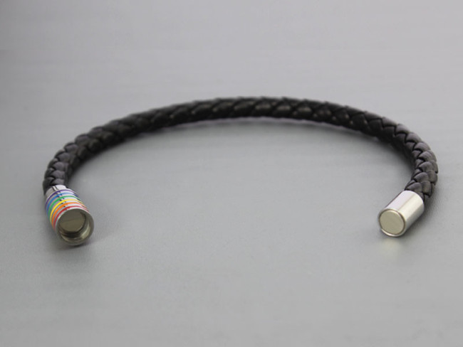 Wholesale Stainless Steel Leather Bracelet with Rainbow Buckle