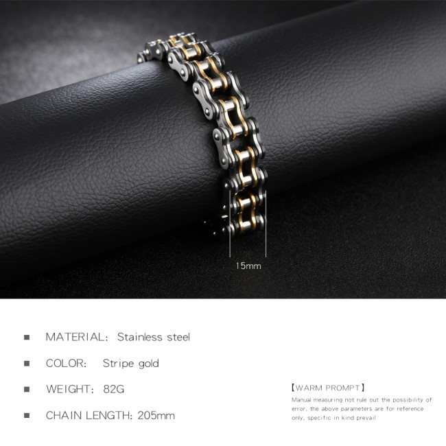 Wholesale Stainless Steel Tri-color Bicycle Chain Bracelet