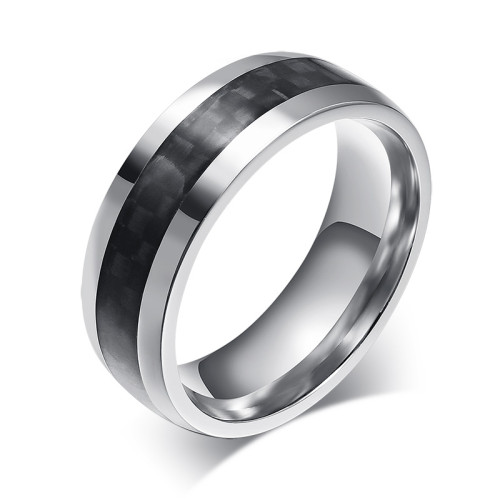 Wholesale Stainless Steel Black Carbon Fiber Inlay Ring