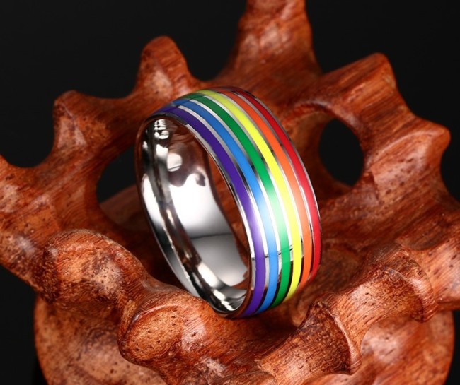 Wholesale Stainless Steel Gay Rainbow Groove Ring