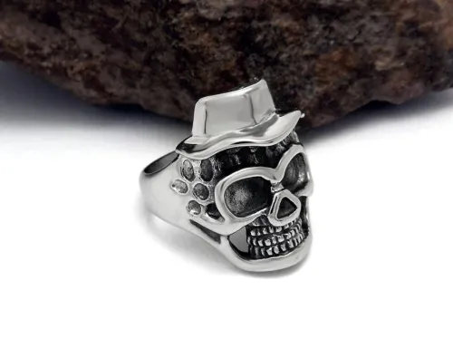 Wholesale Stainless Steel Skull with Hat Biker Rings