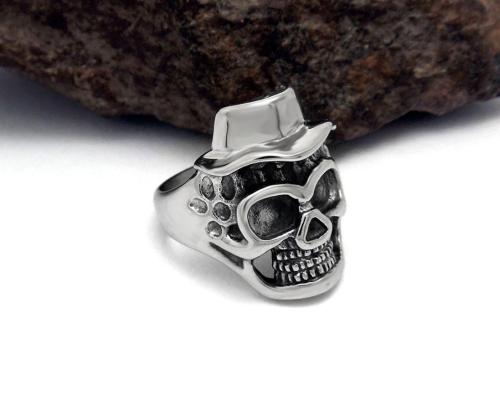 Wholesale Stainless Steel Skull with Hat Biker Rings