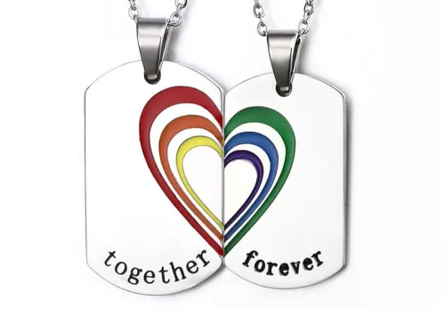 Wholesale Stainless Steel Rainbow Couple Dog Tag Pendant