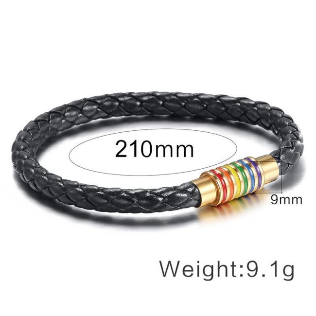 Wholesale Stainless Steel Leather Bracelet with Rainbow Buckle