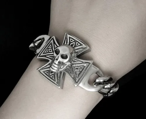 Wholesale Stainless Steel Skull on Iron Cross Bracelet