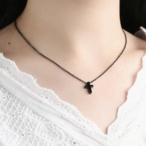 Wholeale Stainless Steel Womens Black Tiny Cross Pendant