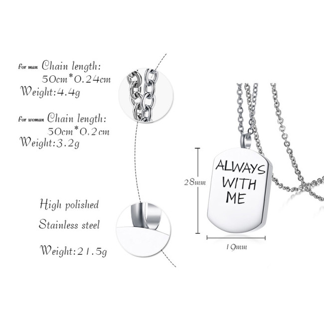 Wholesale Stainless Steel ALWAYS WITH ME Dog Tag Pendant