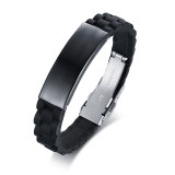 Wholesale Engravable Stainless Steel ID Black Silicone Bracelet