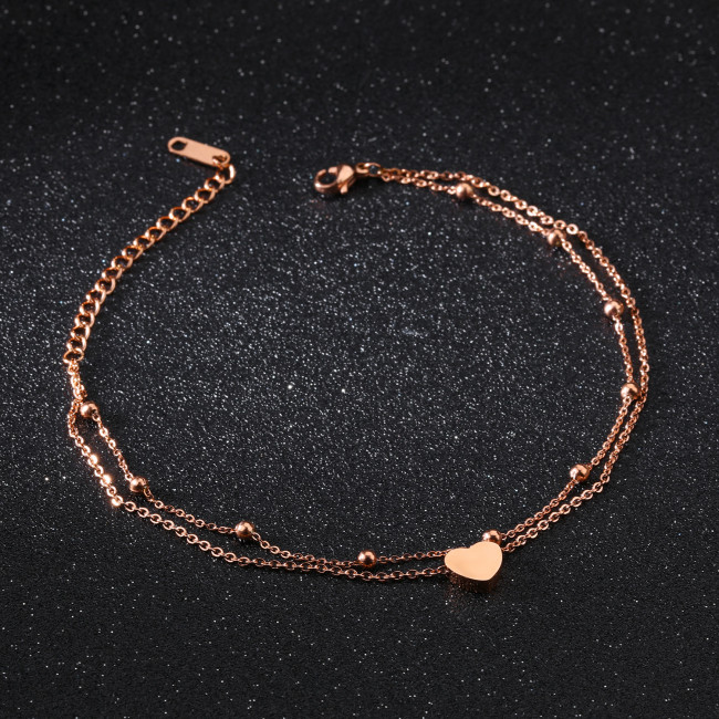 Wholesale Stainless Steel Womens Double Layer Heart Anklet