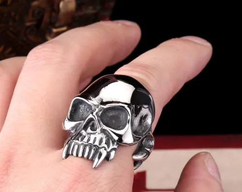 Wholesale Stainless Steel Biker Skull Wolf Teeth Rings