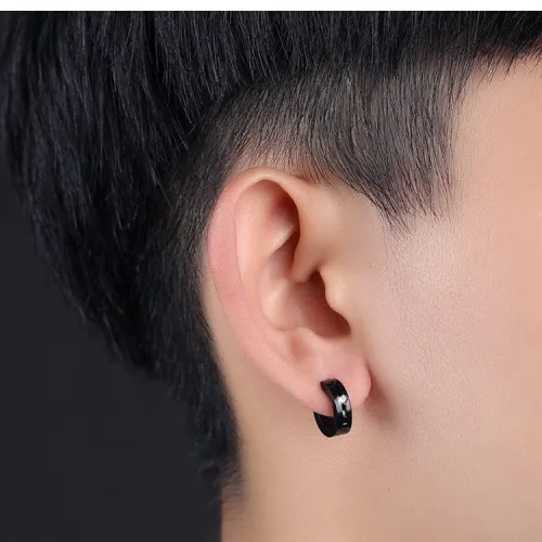 Wholesale Stainless Steel Mens Huggie Earring with CZ