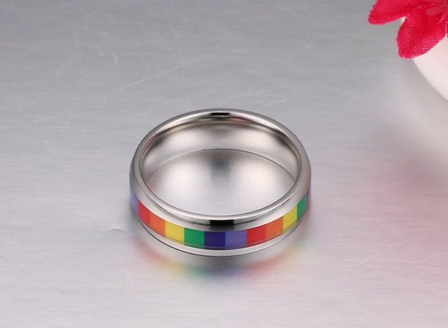 Wholesale Stainless Steel Rainbow Flag Band Ring