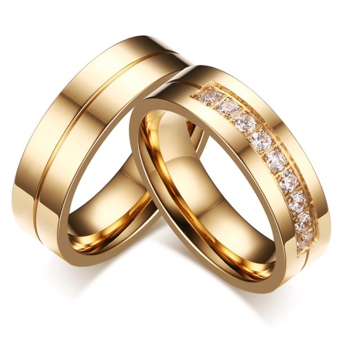 Wholesale Stainless Steel IP Gold Engagement Ring with 9 CZs