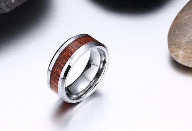 Wholesale 8mm Wood Inlay Tungsten Rings