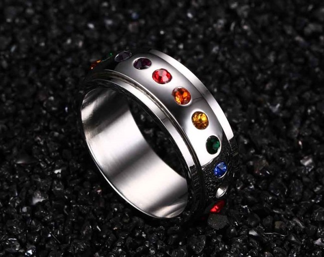 Wholesale Stainless Steel Rainbow CZ Round Spinner Rings