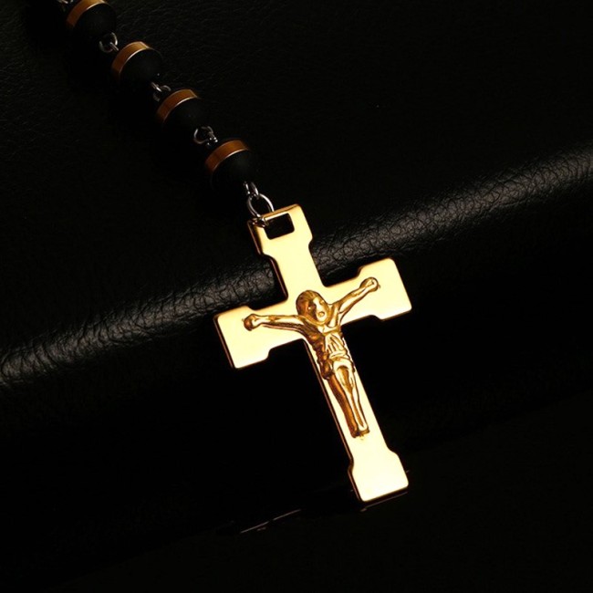 Wholesale Stainless Steel & Silicone Beads Cross Necklaces