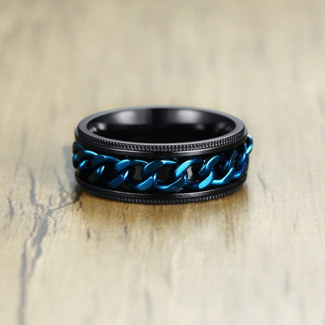 Wholesale Stainless Steel Black and Blue Mens Spinner Rings
