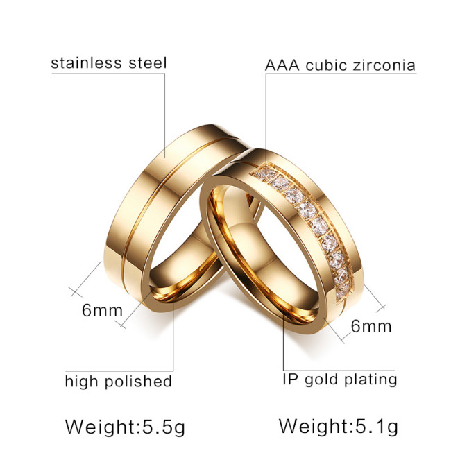 Wholesale Stainless Steel IP Gold Engagement Ring with 9 CZs