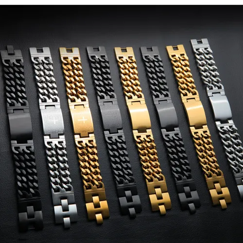 Wholesale Stainless Steel Men's Bible Verse Cross Wristband