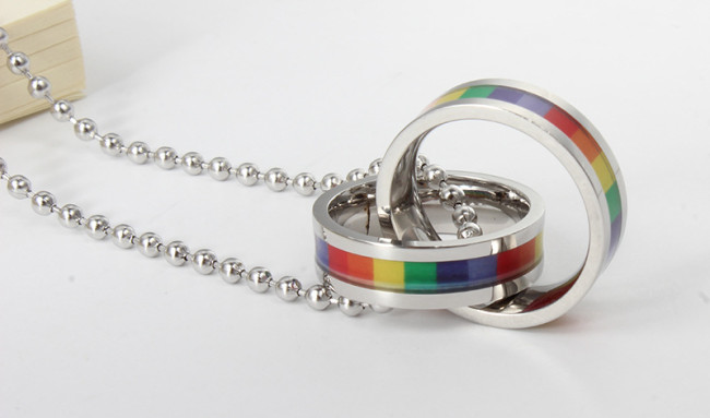 Wholesale Stainless Steel Rainbow Stripes Ring Necklace