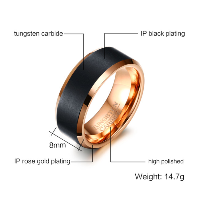 Wholesale Rose Gold and Black Tungsten Wedding Bands