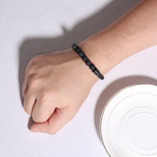 Wholesale Lava stone Braided Rope Leather Bracelet for Men