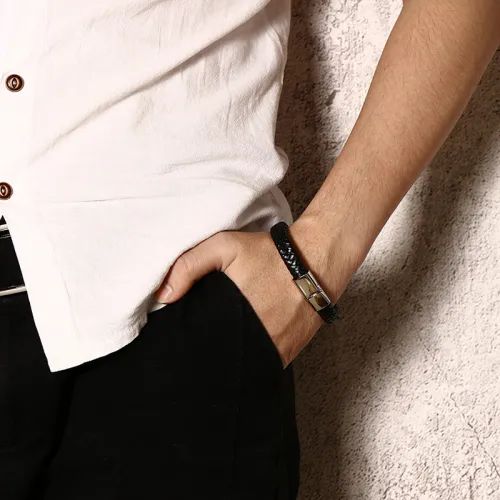 Wholesale Stainless Steel Men's Classic Genuine Leather Bracelet