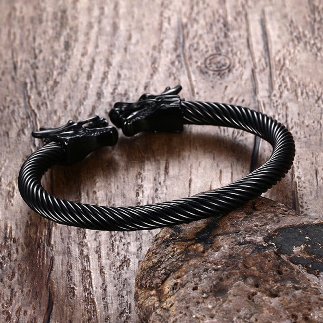 Wholesale Stainless Steel Double Head Dragon Wire Rope Bangle