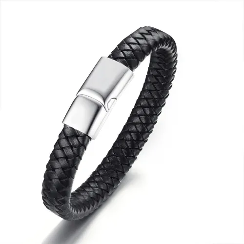 Wholesale Stainless Steel Men's Classic Genuine Leather Bracelet