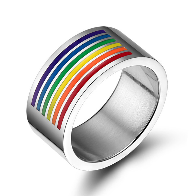 Wholesale Stainless Steel Gay Lesbian Rainbow Line Ring Band