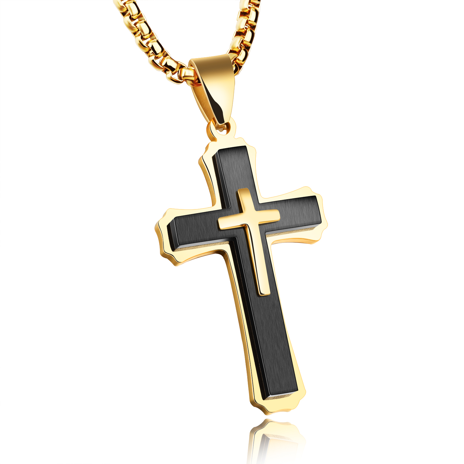 Whlolesale Stainless Steel Gold And Black Cross Christian Jewelry丨JC