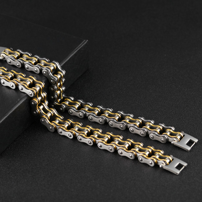 Wholesale Stainless Steel Tri-color Bicycle Chain Bracelet