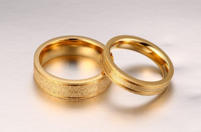 Wholesale Stainless Steel Rolling Sand Finished IP Gold Wedding Bands
