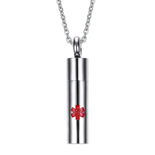 Wholesale Stainless Steel Cylinder Medical Alert Necklace