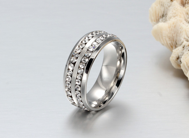 Wholesale Stainless Steel Fashion Two Row CZs  Rings