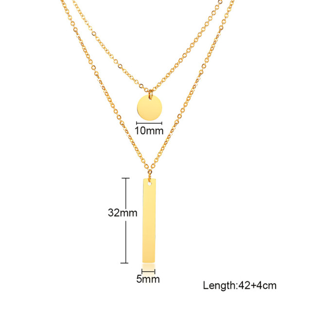 Wholesale Stainless Steel Bar Coin Layered Necklace