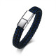 Wholesale Stainless Steel Blue Black Leather Bracelet